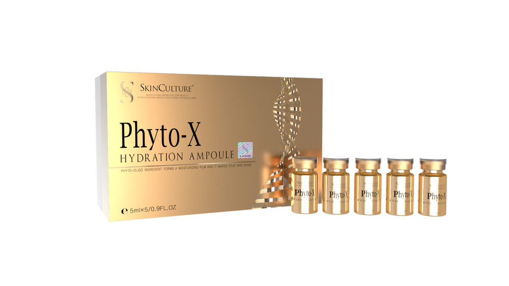 SKINCULTURE Phyto-X Hydration Ampoule in a clear dropper bottle with a light blue label and a hydrating serum texture.