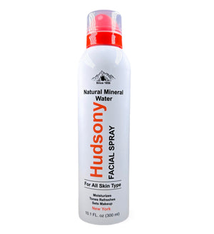 Hudsony Natural Mineral Water Face Mist 10.1 oz bottle with a clear, refreshing spray nozzle on a light background.