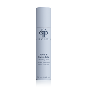 Circadia Aloe & Calendula Calming Mist bottle with a clear spray nozzle, showcasing the soothing botanical ingredients.