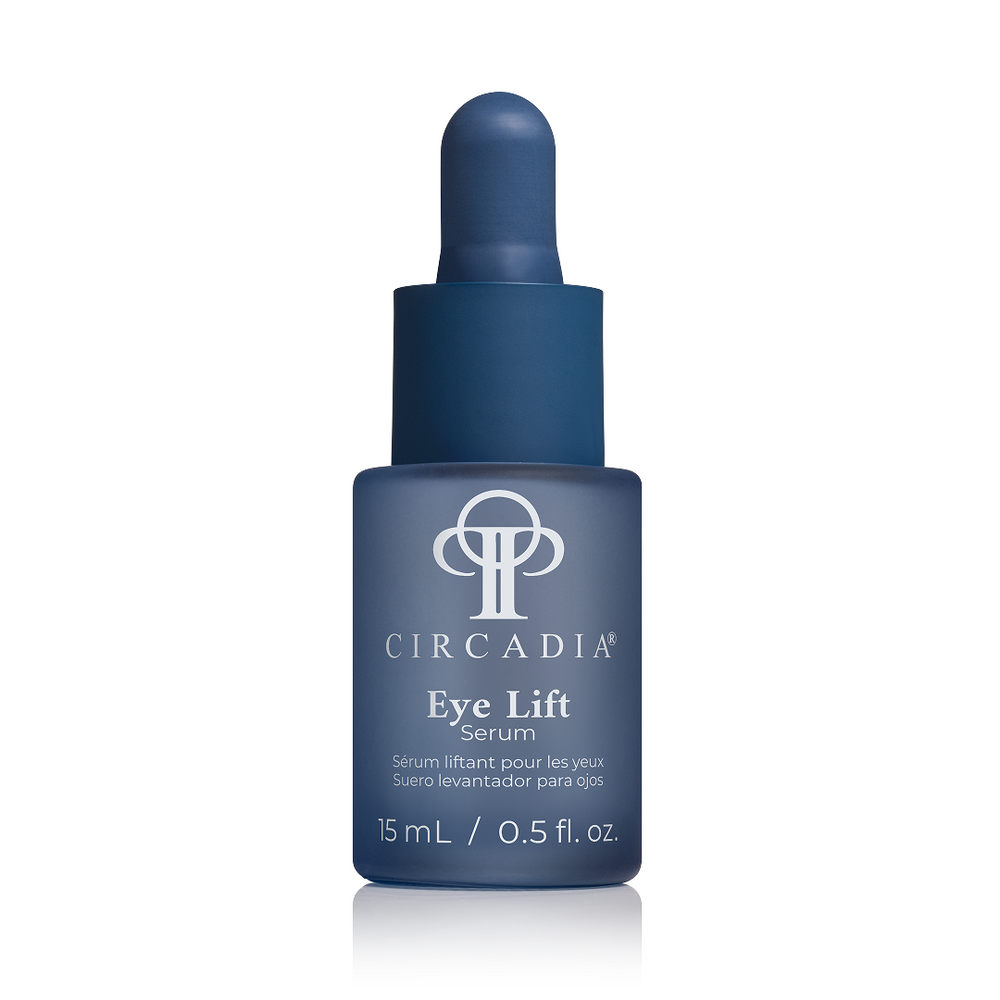 Circadia Eye Lift Serum bottle with dropper, clear serum in a sleek container, designed to reduce eye area puffiness and wrinkles