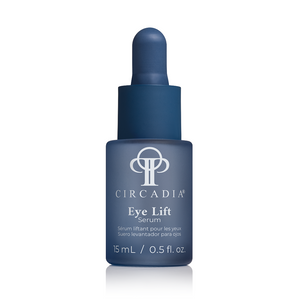 Circadia Eye Lift Serum bottle with dropper, clear serum in a sleek container, designed to reduce eye area puffiness and wrinkles