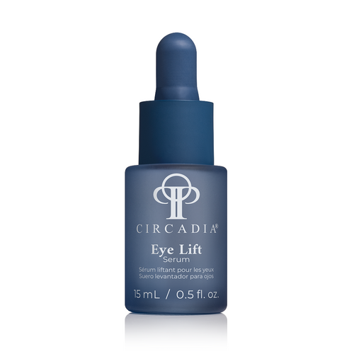 Circadia Eye Lift Serum bottle with dropper, clear serum in a sleek container, designed to reduce eye area puffiness and wrinkles