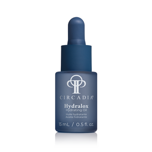 Circadia Hydralox Hydrating Oil serum bottle with clear liquid and dropper cap, designed for skin hydration.
