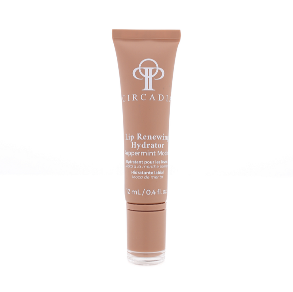 Circadia Lip Renewing Hydrator in Peppermint Mocha, a lip care product showing a tube with refreshing peppermint mocha flavor.