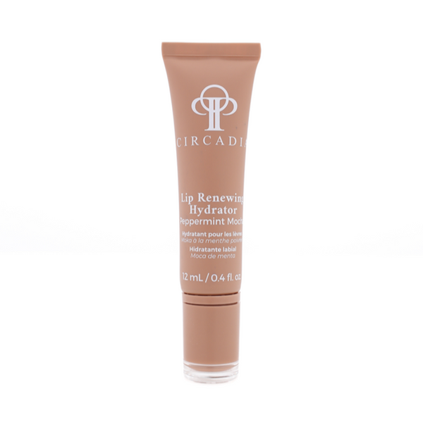 Circadia Lip Renewing Hydrator in Peppermint Mocha, a lip care product showing a tube with refreshing peppermint mocha flavor.