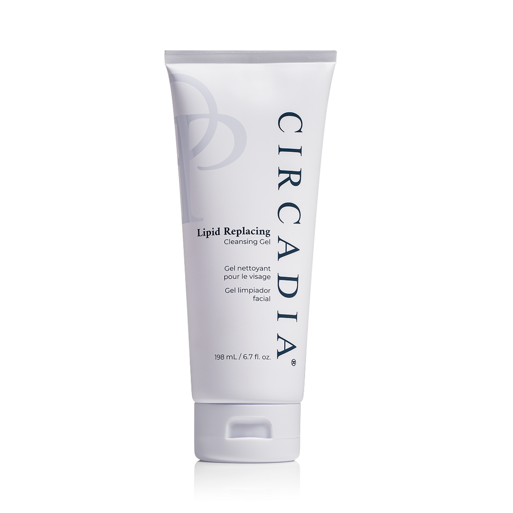 Circadia Lipid Replacing Cleansing Gel in a clear pump bottle, designed for gentle facial cleansing and skin hydration.