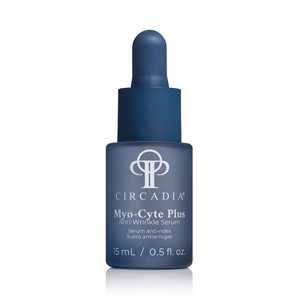 Circadia Myo-Cyte Plus anti-wrinkle serum in a sleek bottle, designed to reduce wrinkles and improve skin firmness.