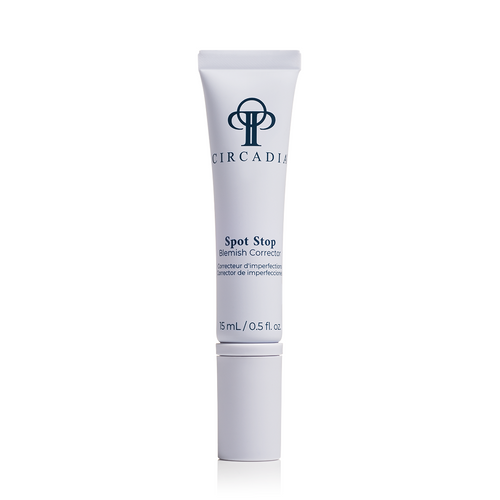 Circadia Spot Stop targeted blemish corrector serum for acne-prone skin with visible applicator and clear liquid formula.