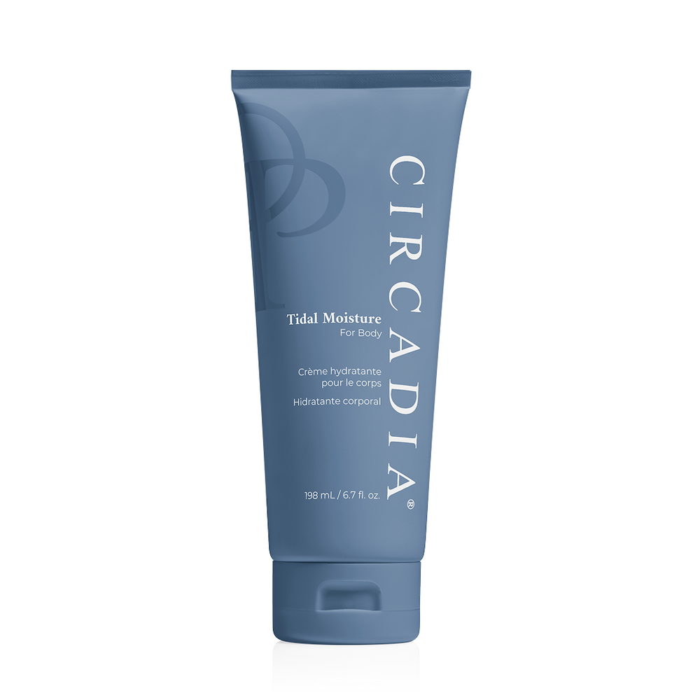 Circadia Tidal Moisture for Body moisturizer jar with blue and white packaging, designed for nourishing skin.