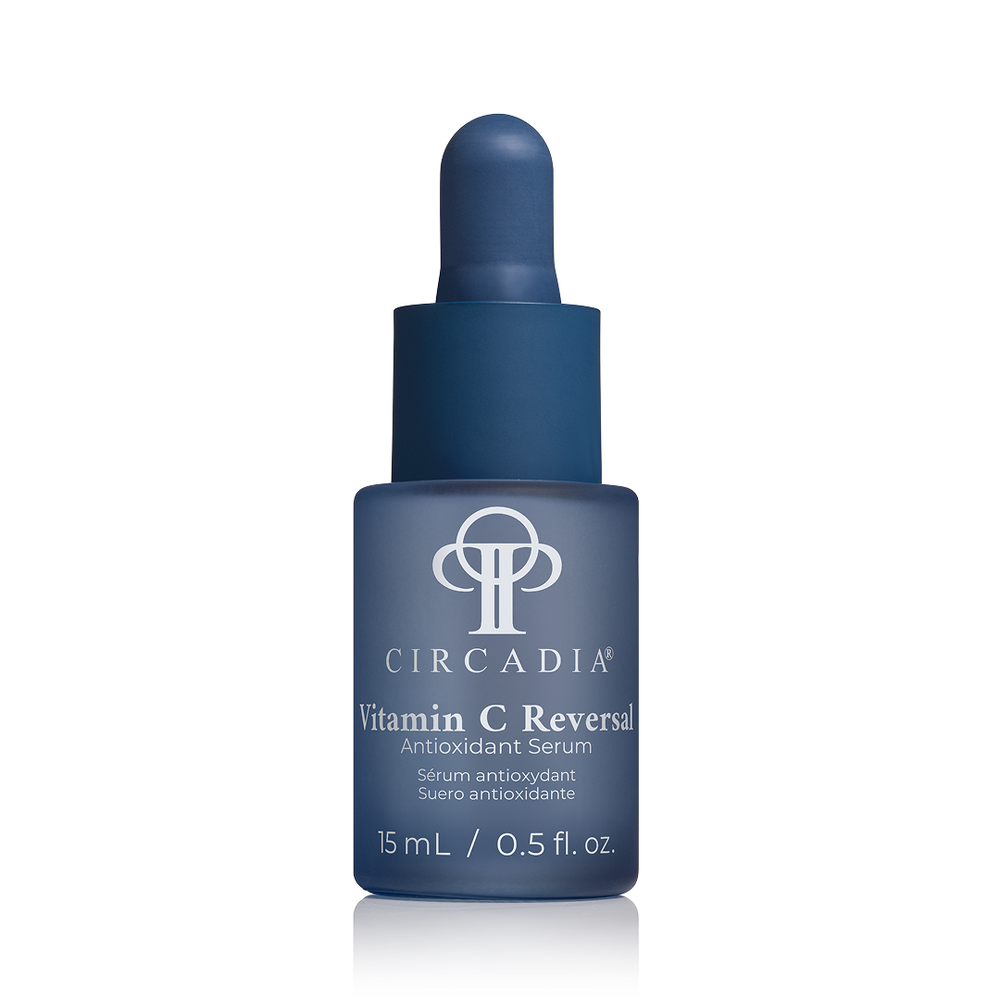 Circadia Vitamin C Reversal Antioxidant Serum in a glass bottle with dropper, designed for skin brightening and antioxidant protection.