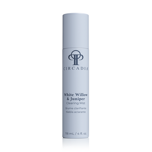 Circadia White Willow & Juniper Clearing Mist in a clear spray bottle, designed for skin refreshment and clarity.