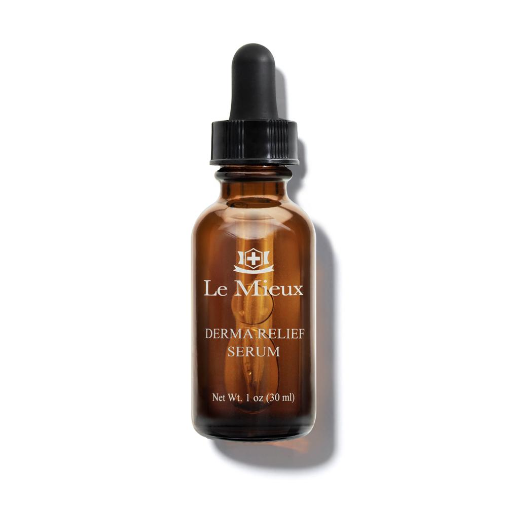 Le Mieux Derma Relief Serum in a dropper bottle, showcasing its hydrating oil texture for facial skincare.