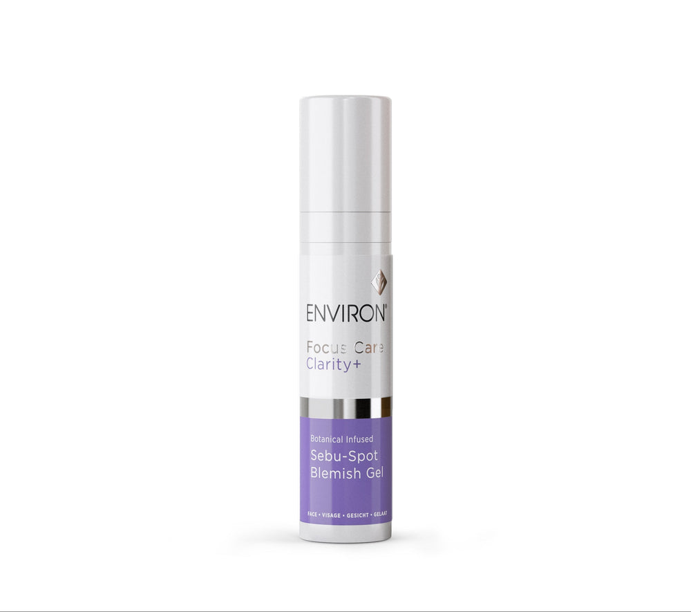 Environ Botanical Infused Sebu-Spot Blemish Gel in a 10ml tube, featuring a clear gel formulation for targeted blemish treatment.
