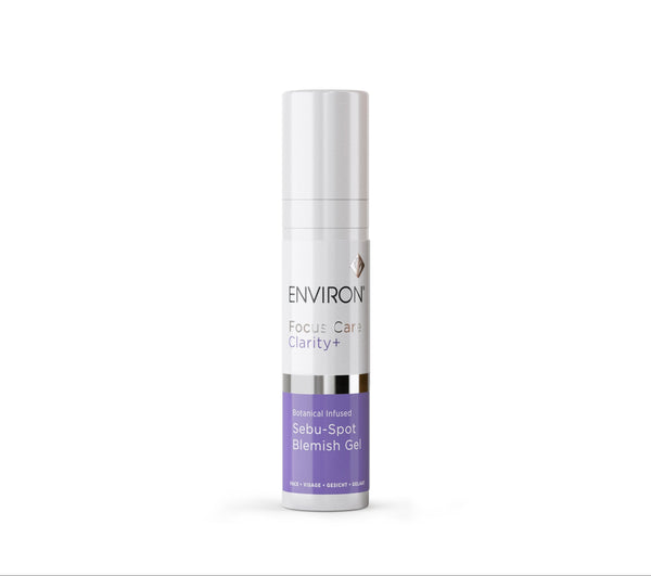 Environ Botanical Infused Sebu-Spot Blemish Gel in a 10ml tube, featuring a clear gel formulation for targeted blemish treatment.