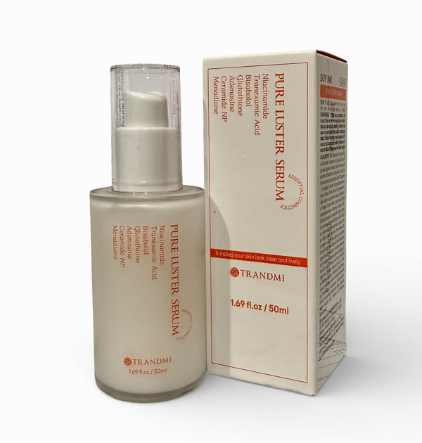 Tov Beauty Trandmi Pure Luster Serum 50ml detox cream bottle with sleek design and label, showcasing skincare product for luminous skin