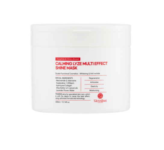 Tov Beauty TRANDMI Calming Lyze Multi Effect Shine Face Mask in a sleek package with a vibrant design.