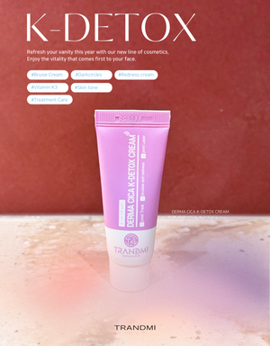 Tov Beauty Trandmi Derma Cica K-Detox Cream 20ml in jar, showcasing a smooth cream texture for skin healing.