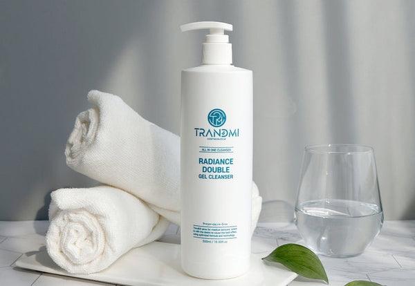 Tov Beauty Trandmi Radiance Double Gel Cleanser 500ml bottle with a clean, modern design against a neutral background.
