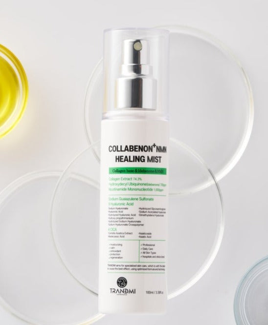 Tov Beauty Trandmi Collabenon+ NMN Healing Mist 100ml in a spray bottle with a soft misting texture.