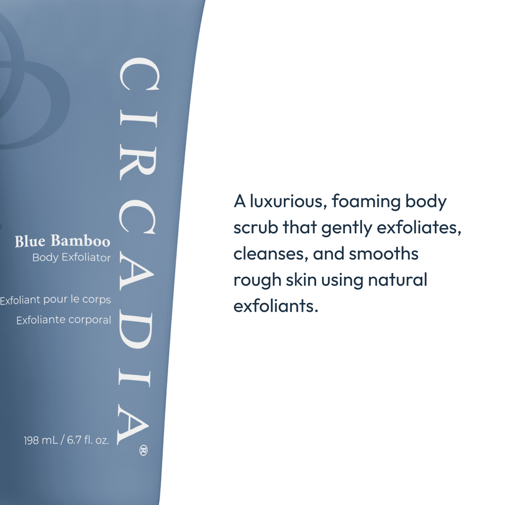 Circadia Blue Bamboo Exfoliator gel cleanser for body, featuring blue bamboo extract for gentle skin exfoliation and renewal.