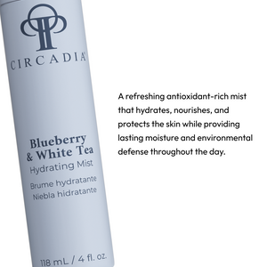 Circadia Blueberry and White Tea Hydrating Mist in a spray bottle, designed to hydrate and refresh the skin.