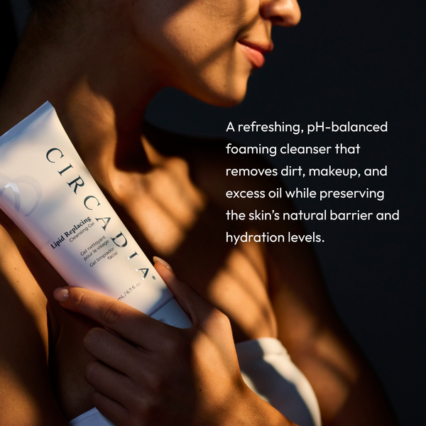 Circadia Lipid Replacing Cleansing Gel for deep cleansing and skin hydration, displayed in a clear pump bottle.