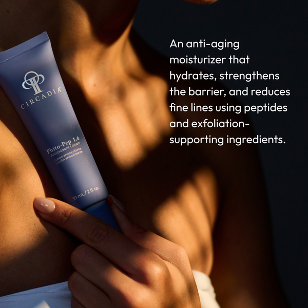 Circadia Phito-Pep 1.6 antioxidant night cream in a jar, showing the cream's smooth texture and packaging.