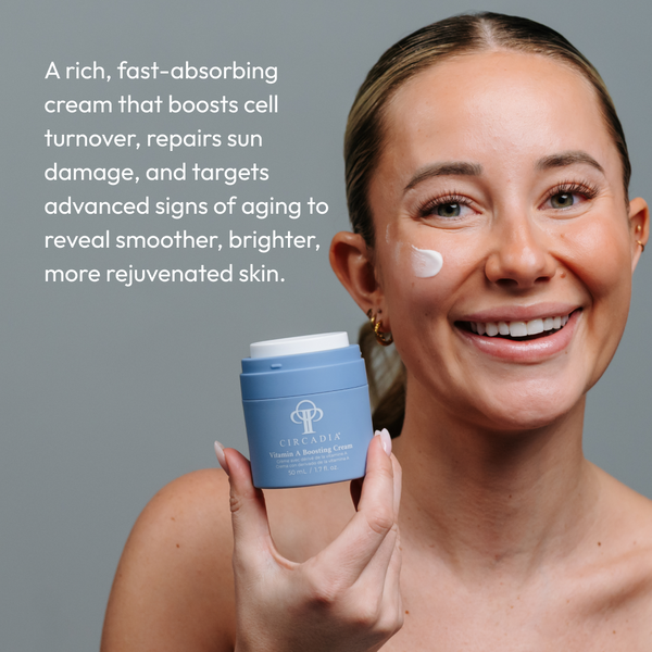 Circadia Vitamin A Boosting Cream night cream in a jar, showing the creamy texture and packaging for skincare.