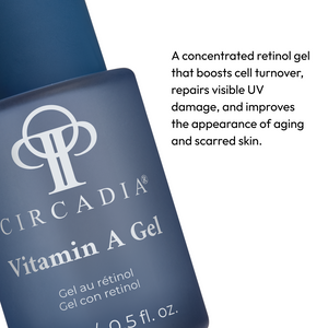 Circadia Vitamin A Gel serum in a clear bottle with dropper, designed for skincare and skin renewal.