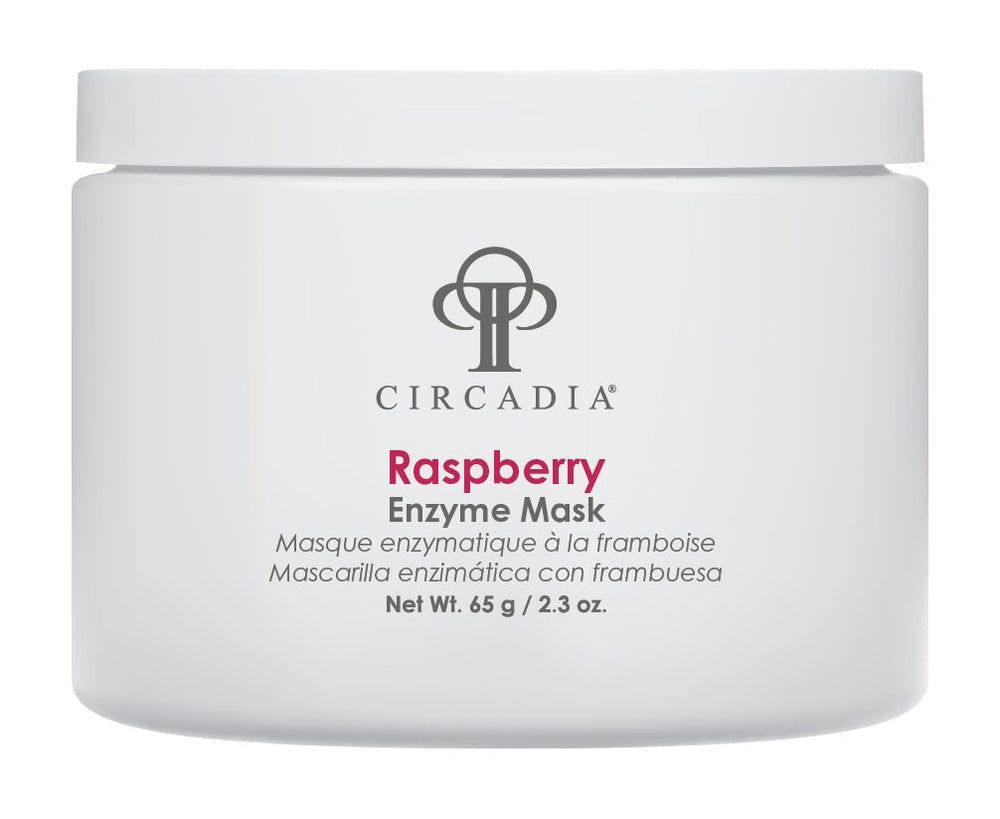 Circadia Raspberry Enzyme Mask in a 2.3oz jar, featuring a vibrant raspberry-colored creamy facial mask for deep cleansing and exfoliation.