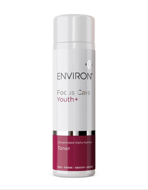 Environ Focus Care Youth+ Concentrated Alpha Hydroxy Toner 200ml bottle with a clear label and sleek design.