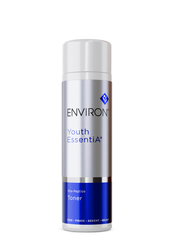 Environ Vita-Peptide Toner from the YOUTH ESSENTIA RANGE in a 200ml bottle, featuring a clear liquid with a sleek design.