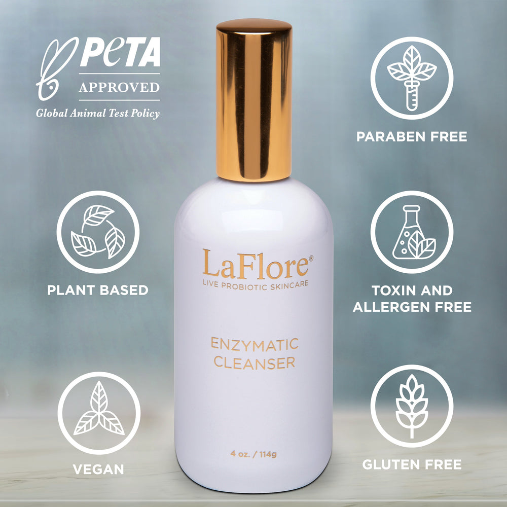 Osmosis Beauty LaFlore Enzymatic Cleanser in a sleek bottle with a pump, set against a clean, bright background.