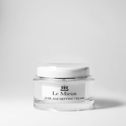 Le Mieux 24 Hour Age Defying Cream jar showing creamy moisturizer in a compact container.