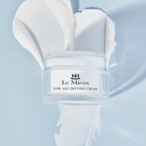 Le Mieux 24 Hour Age Defying Cream jar showing the moisturizer with a sleek, elegant packaging and a smooth cream texture.
