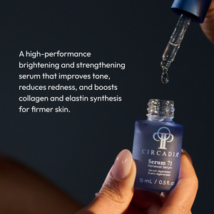 Circadia Serum 71 Renewal Serum in a sleek glass bottle with a dropper for skincare and anti-aging benefits.