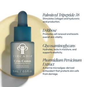 Circadia Cyto-Comm Revitalizing Serum bottle with dropper, showcasing the skincare serum for revitalizing skin.
