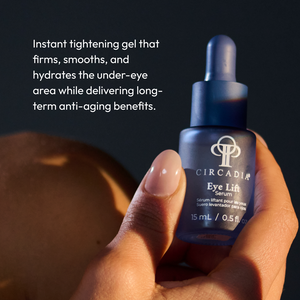 Circadia Eye Lift Serum bottle with dropper, designed to reduce puffiness and fine lines around the eyes.