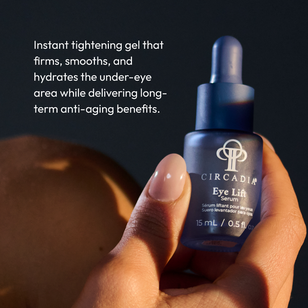 Circadia Eye Lift Serum bottle with dropper, designed to reduce puffiness and fine lines around the eyes.