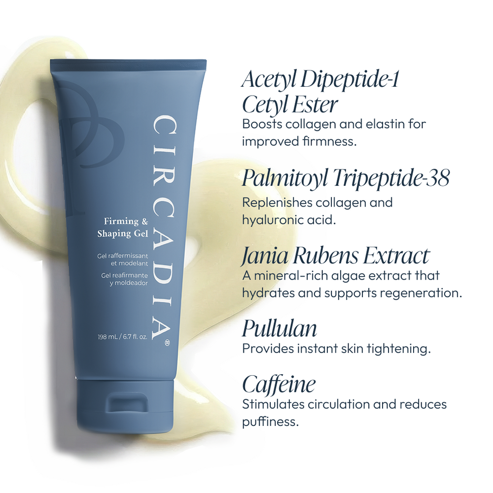 Circadia professional firming and shaping gel cleanser in a clear tube with a white cap, showing the product label.