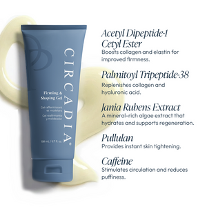 Circadia Professional Firming & Shaping Gel cleanser in a clear tube with a white cap, showing the gel's smooth texture.