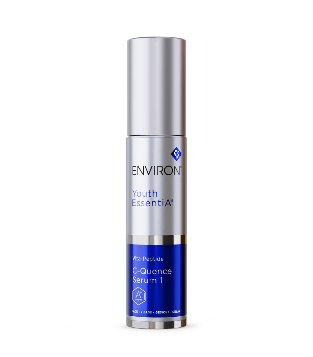 Environ Vita-Peptide C-Quence Serum 1 in a 35ml bottle from the Youth Essentia Range, showcasing its sleek design.