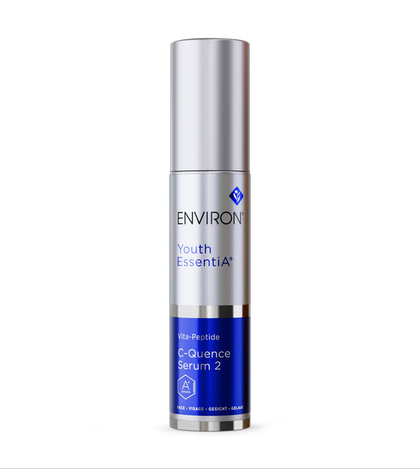 Environ Vita-Peptide C-Quence Serum 2 in a 35ml bottle, part of the Youth Essentia range, showcasing its sleek design.