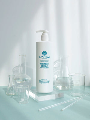 Tov Beauty Trandmi Radiance Double Gel Cleanser 500ml bottle with a sleek design against a neutral background.