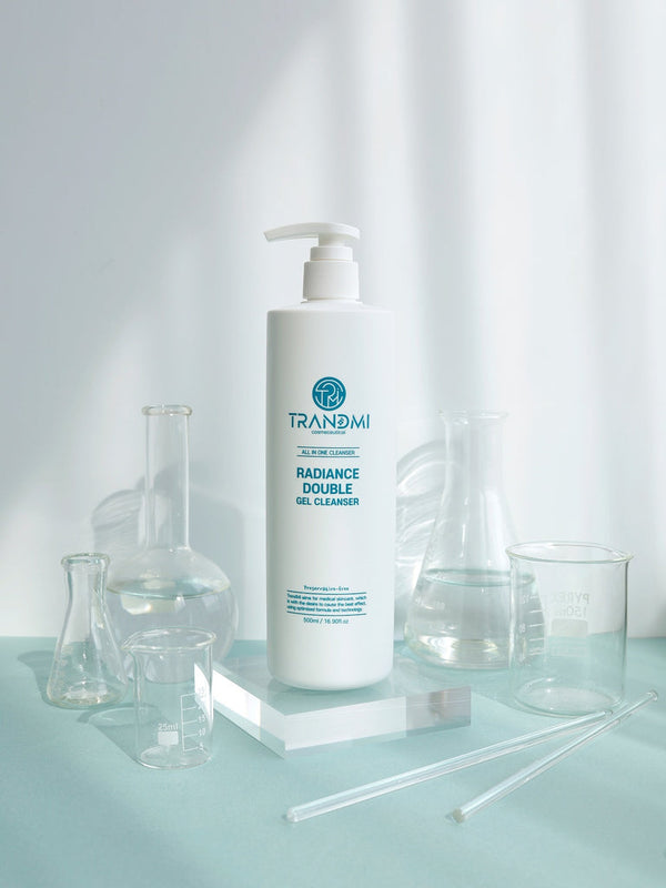 Tov Beauty Trandmi Radiance Double Gel Cleanser 500ml bottle with a sleek design against a neutral background.