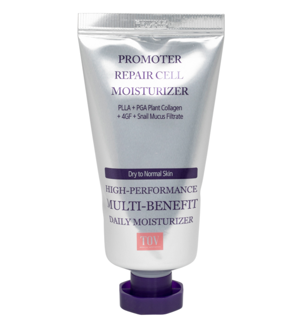 Tov Beauty PLLA Volume Boost Moisturizer in a 50 ml jar for normal to dry skin, showcasing the cream's rich texture.