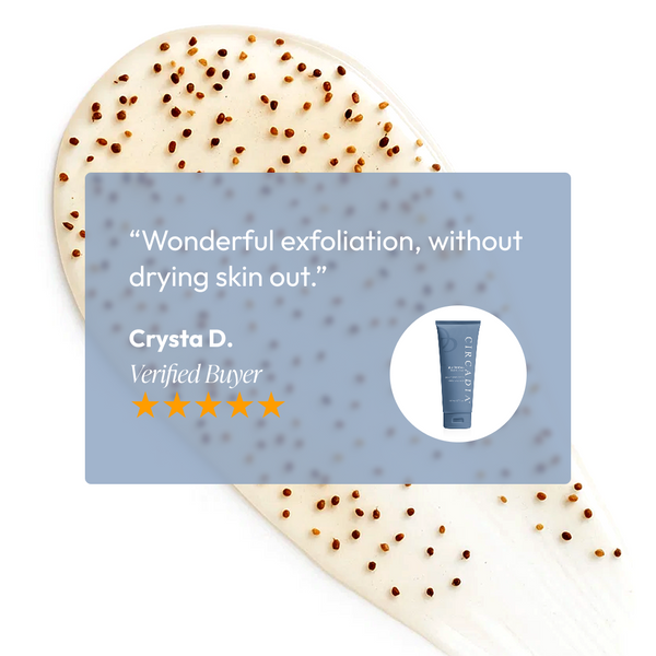 Circadia Blue Bamboo Body Exfoliator in a jar, showcasing the natural bamboo-based body treatment with a blue tint and textured surface.