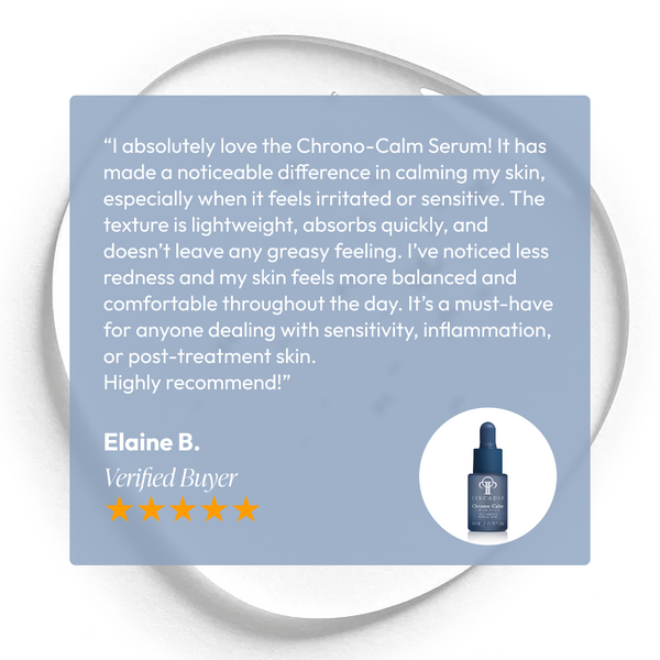 Circadia Chrono-Calm calming serum in a sleek glass bottle with dropper, designed to soothe and reduce skin redness.