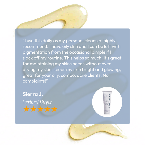 Circadia Cleansing Gel with Mandelic Acid in a clear bottle, depicting a gentle facial cleanser for skin exfoliation.