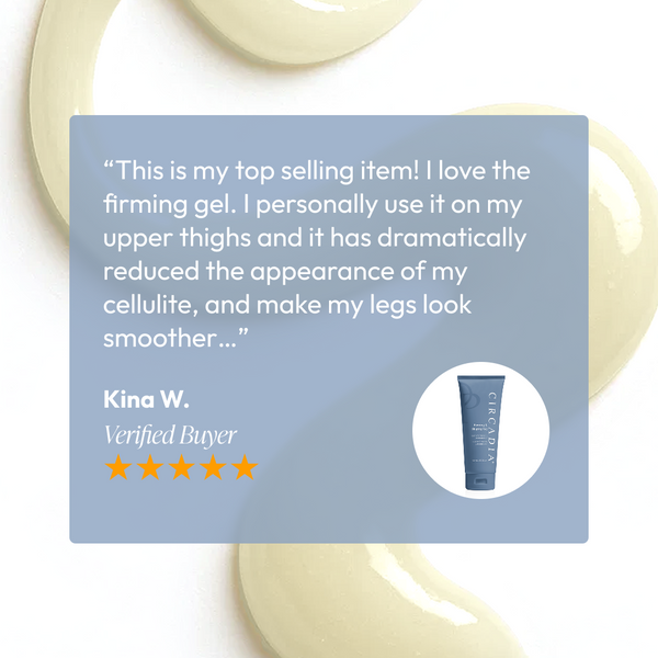 Circadia Firming & Shaping Gel for body treatment, showing the gel in a clear jar with the brand label visible.